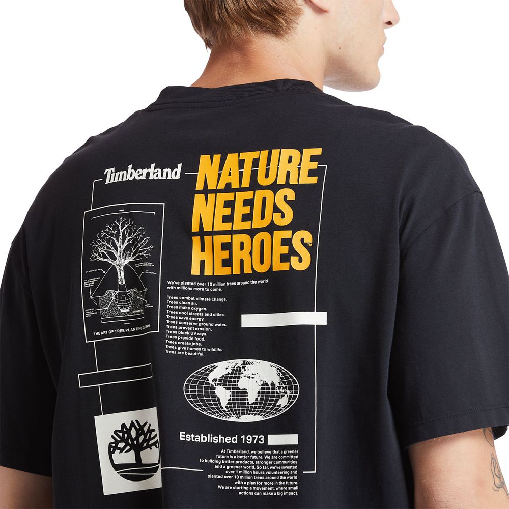 Timberland Mens T-Shirts Heritage Short-Sleeve Back-Print Graphic - Black - India JT2431708